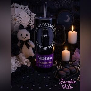 Wednesday Addams Black Stainless Steel Tumbler 40oz With Handle & Straw NWT